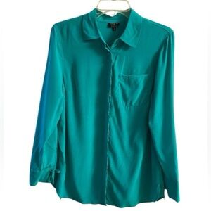Talbots Teal Washable Silk Top medium petite
